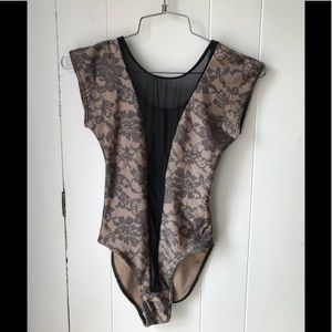 American Apparel nude lace mesh bodysuit XS